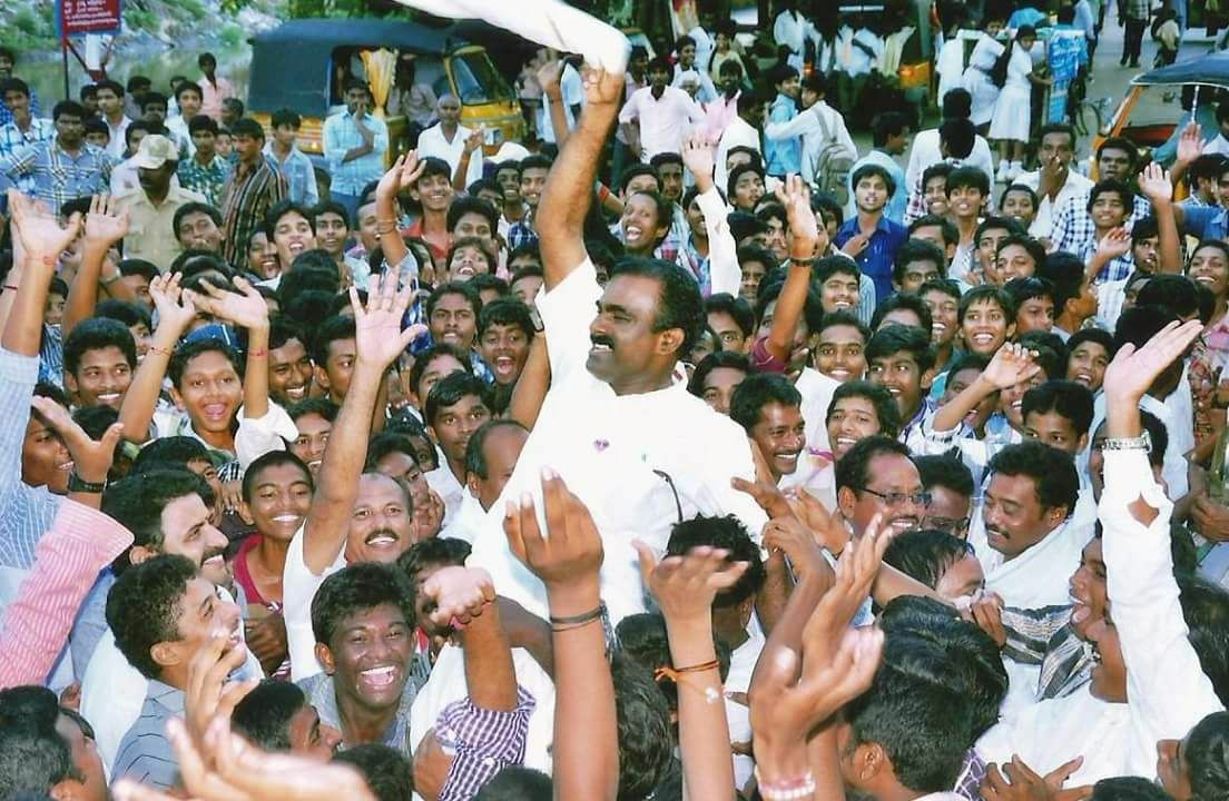 Sri Umamaheswara Rao Dutta — Correspondent & Chairman of SVL Kranthi — celebrated by students after the 2026 results announcement